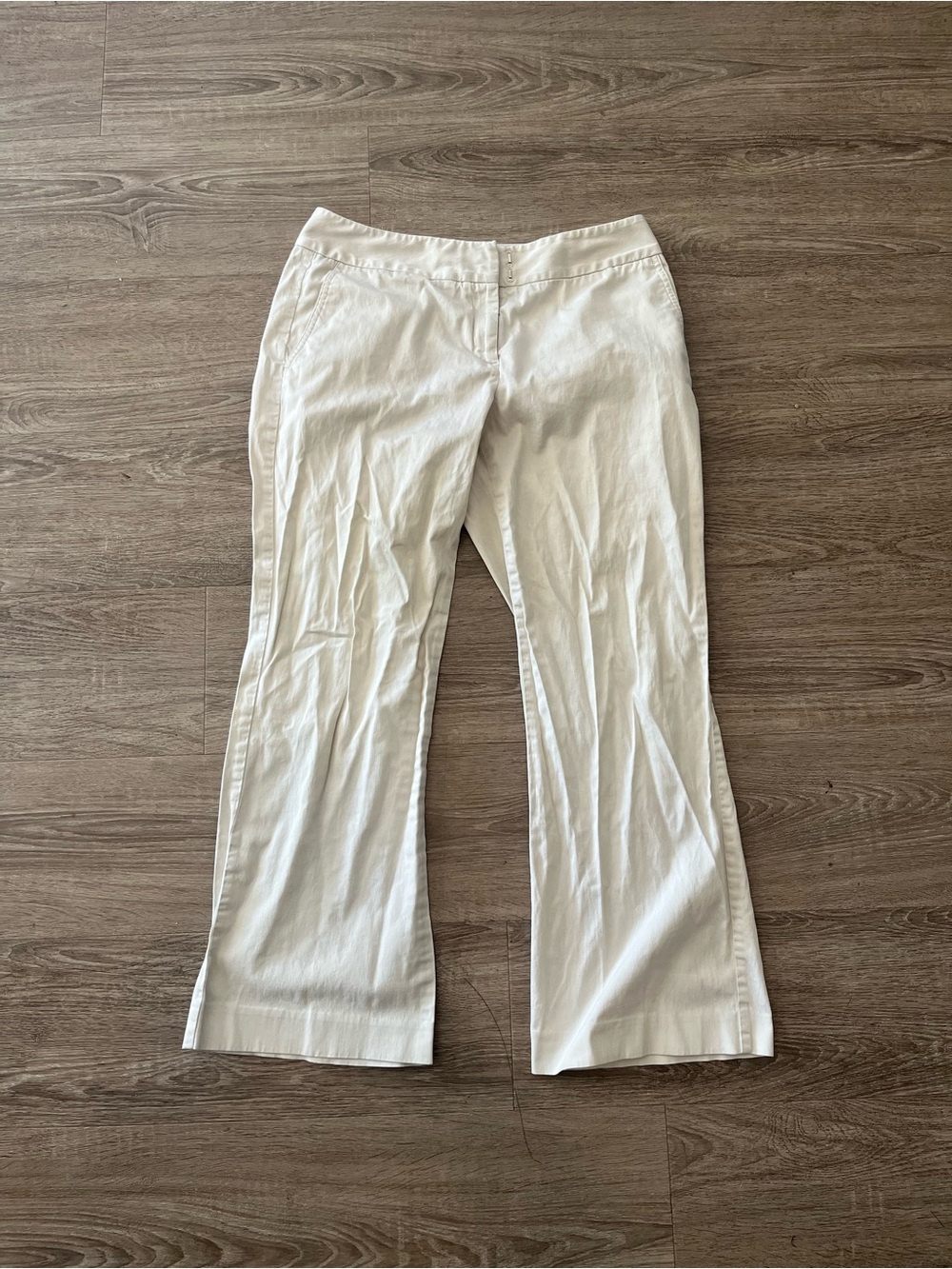 Ann Taylor Wide Leg Pants Womens 10P Ivory Cotton Stretch Bootcut Career Trouser